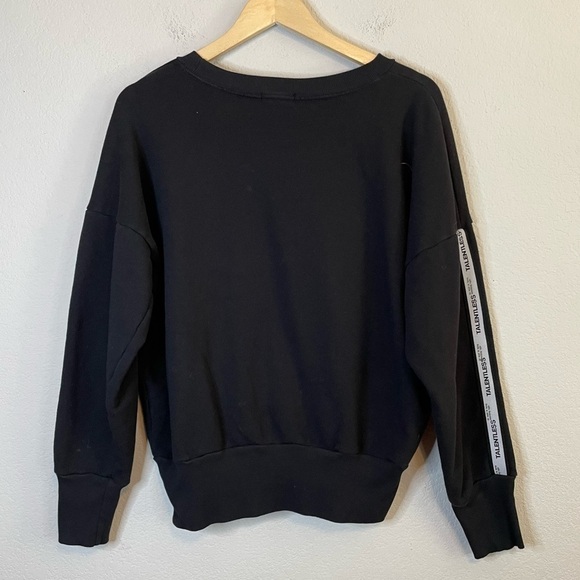 Talentless Black Crewneck Sweatshirt Logo Stripe Sleeves 100% cotton Size Small - Picture 2 of 4